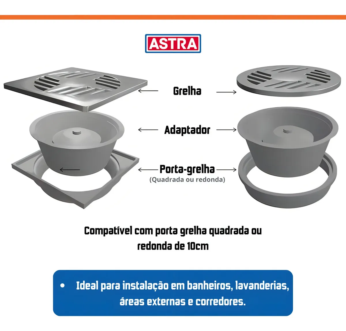 Adaptador Para Porta Grelha Evita Mau Cheiro 10Cm Astra Red/Quad - Imagem 2